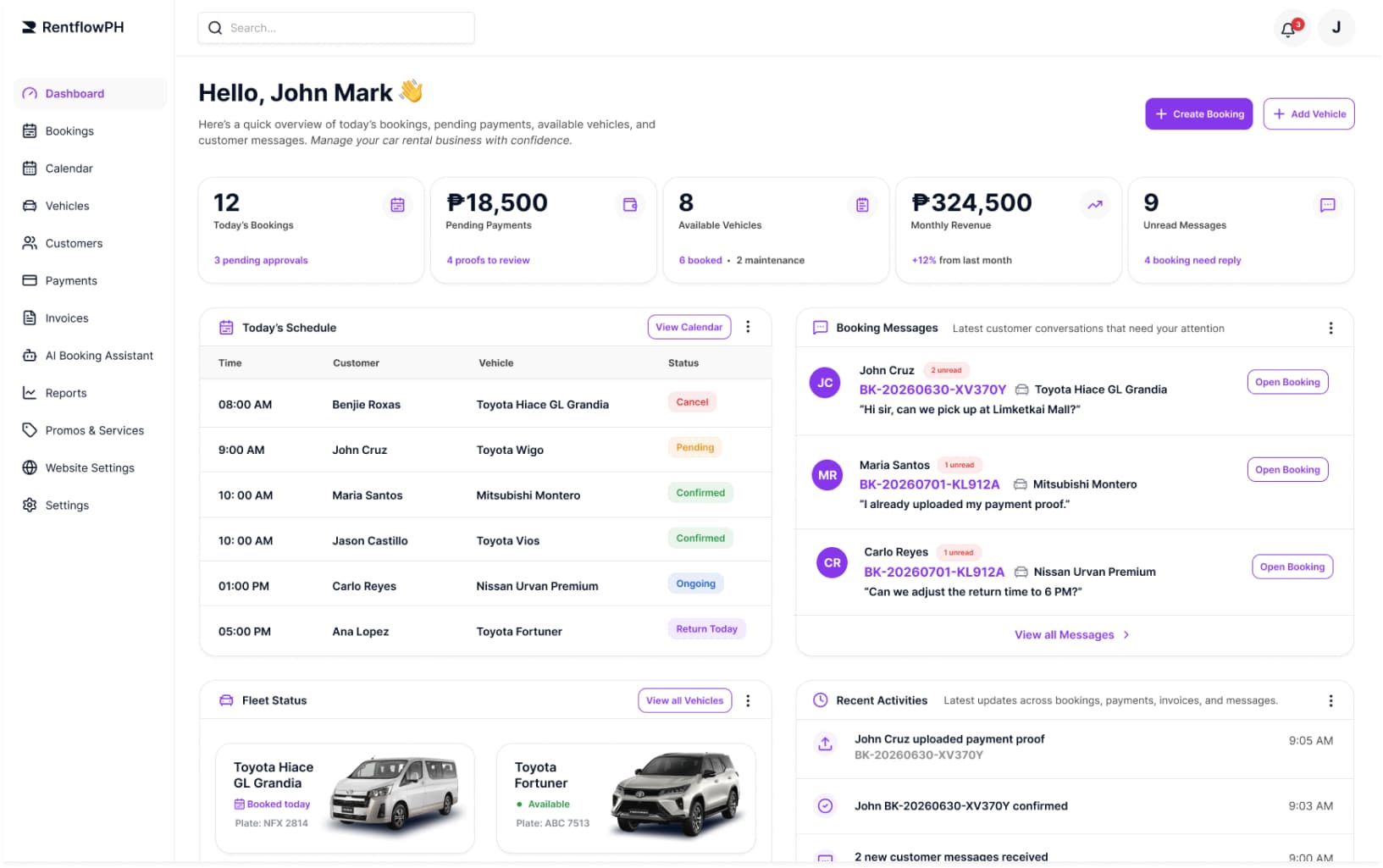RentFlowPH tenant admin dashboard preview
